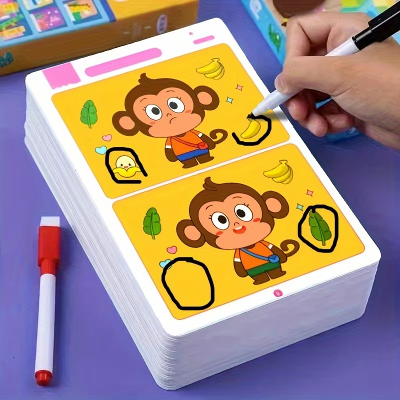 Kids Education Level - Find Differences Card Game Reusable Cartoon