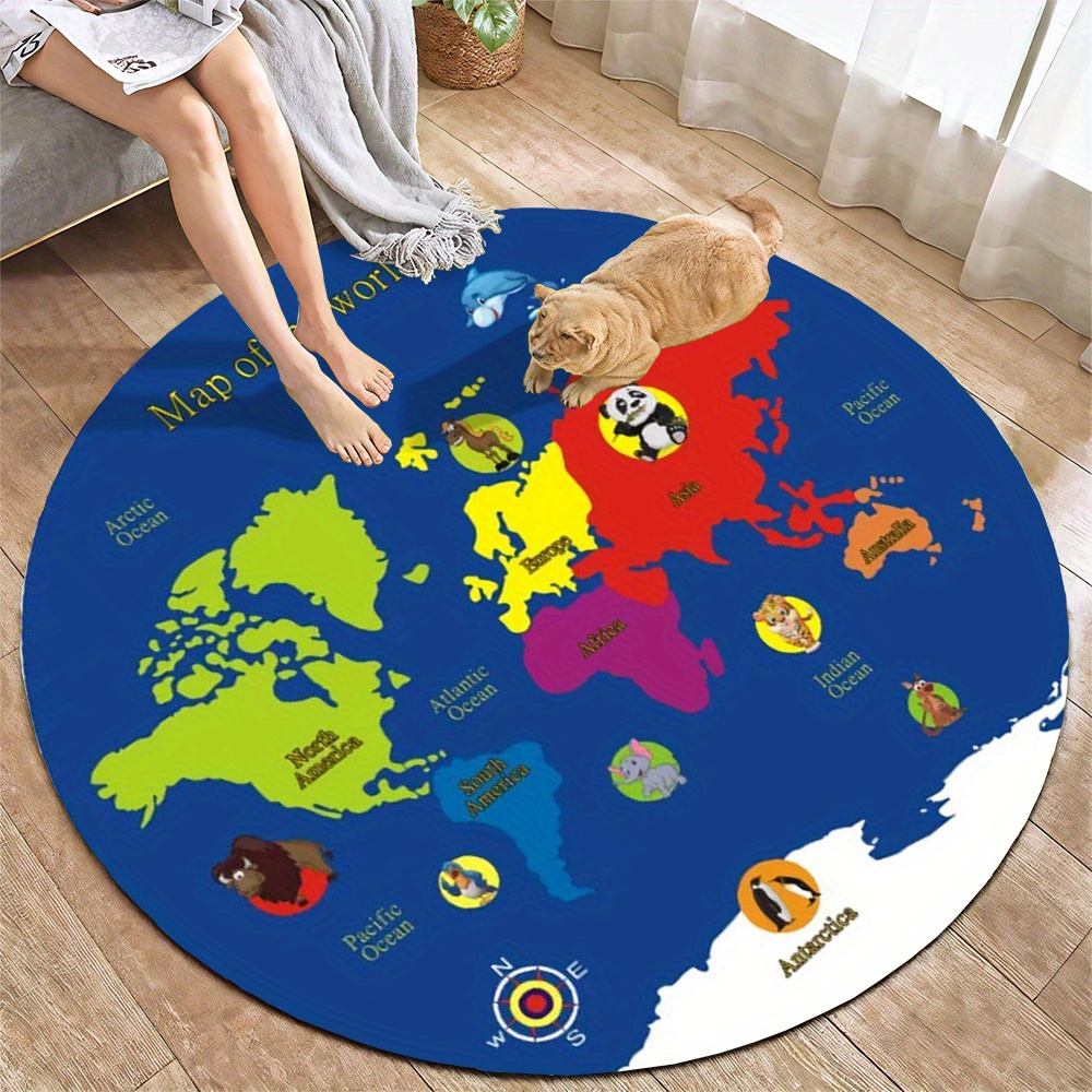 Kids Education World - World Map Round Rug Flannel Educational