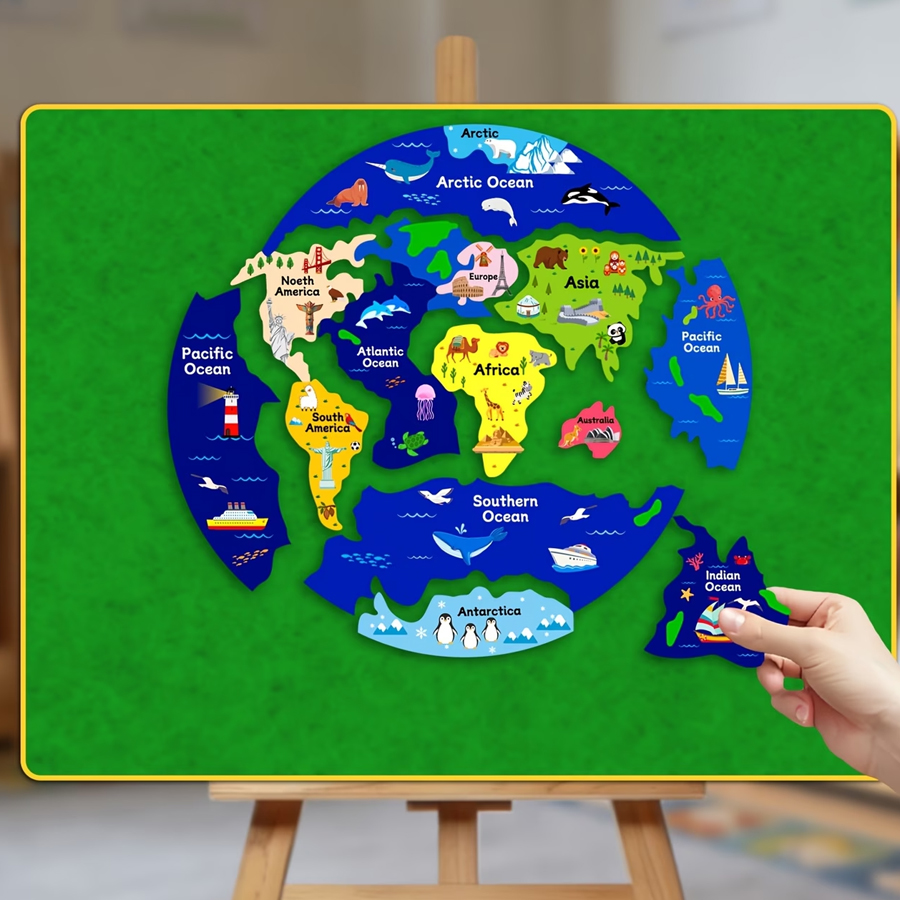 Kids Education World - Kids World Map Felt Puzzle, Interactive