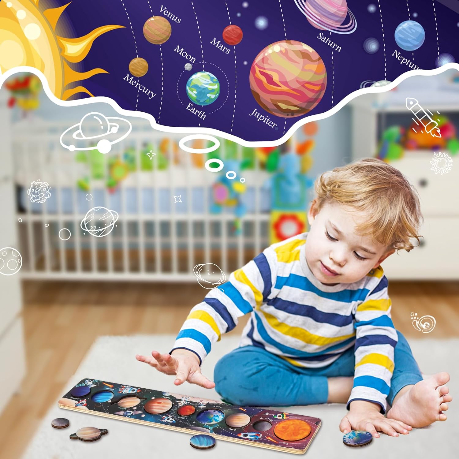 Children Wooden Space Planet P - Montessori Shelf Toy review and price