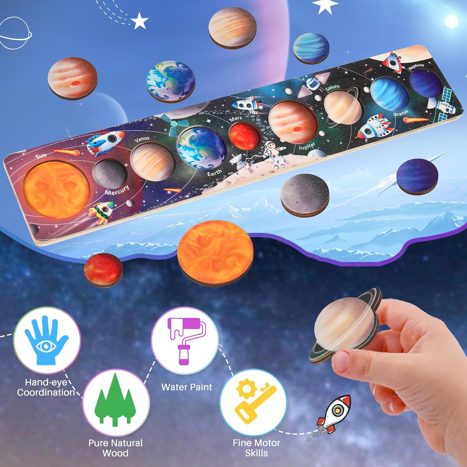 Children Wooden Space Planet P - Montessori Shelf Toy review and price