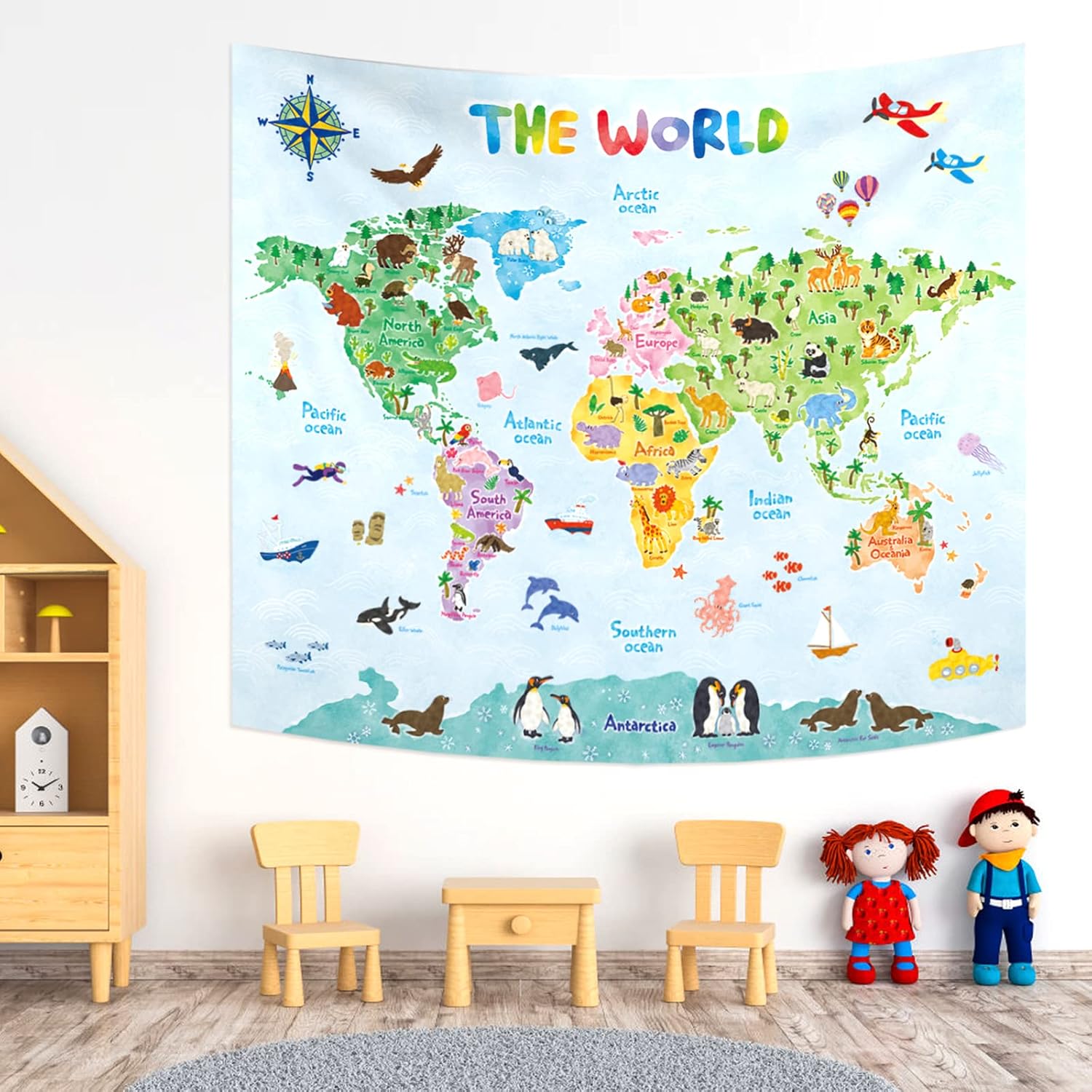 Kids World Map Wall Tapestry E - Kids Education World review and price