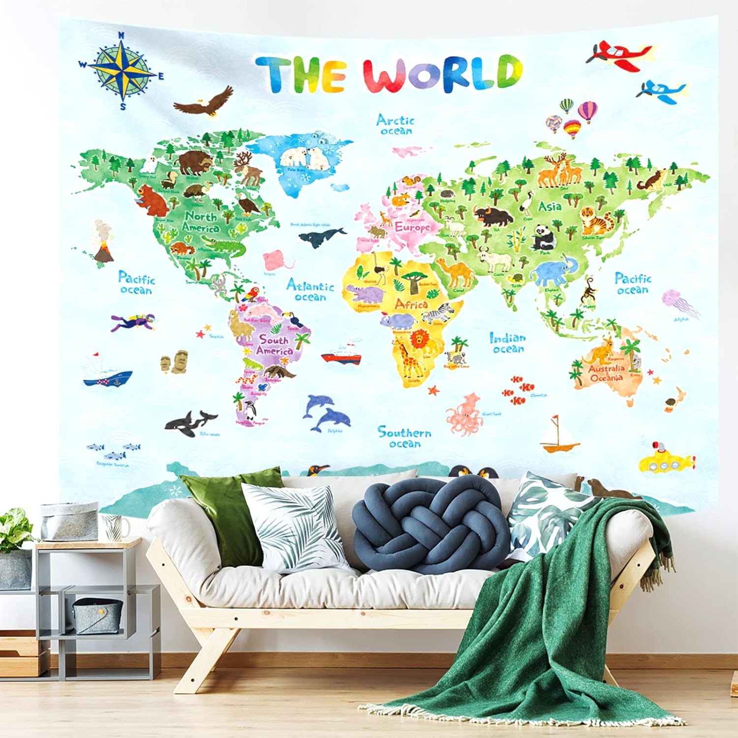 Kids World Map Wall Tapestry E - Kids Education World review and price