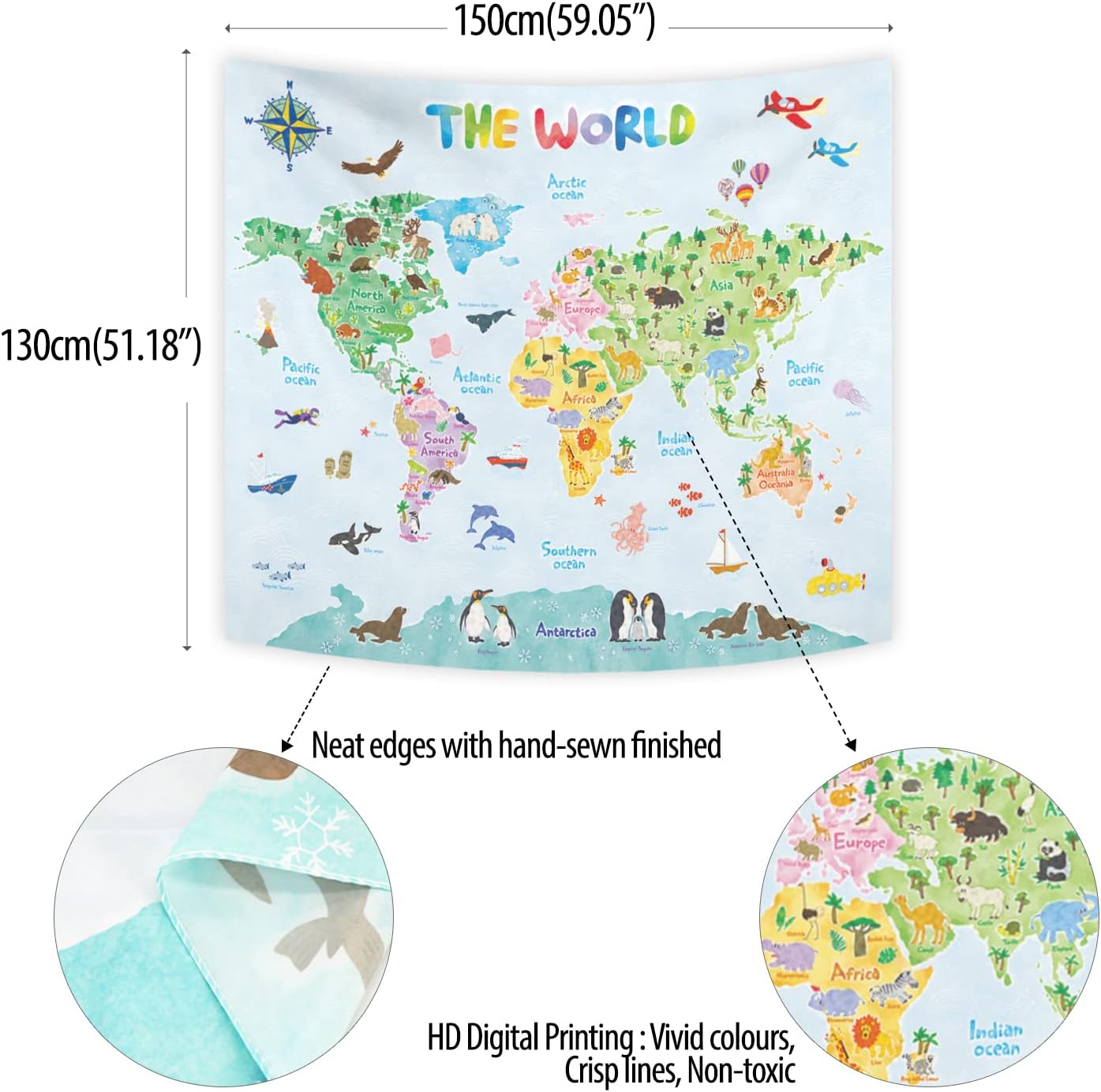 Kids World Map Wall Tapestry E - Kids Education World review and price